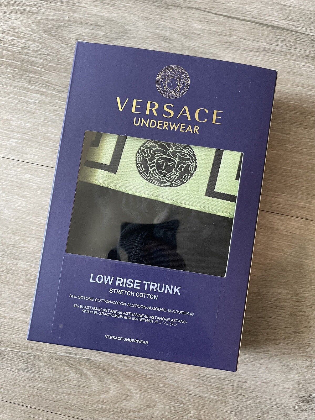 NWT Versace Mens Greca Border Trunk Brief Black Neon Green Size 4 Small