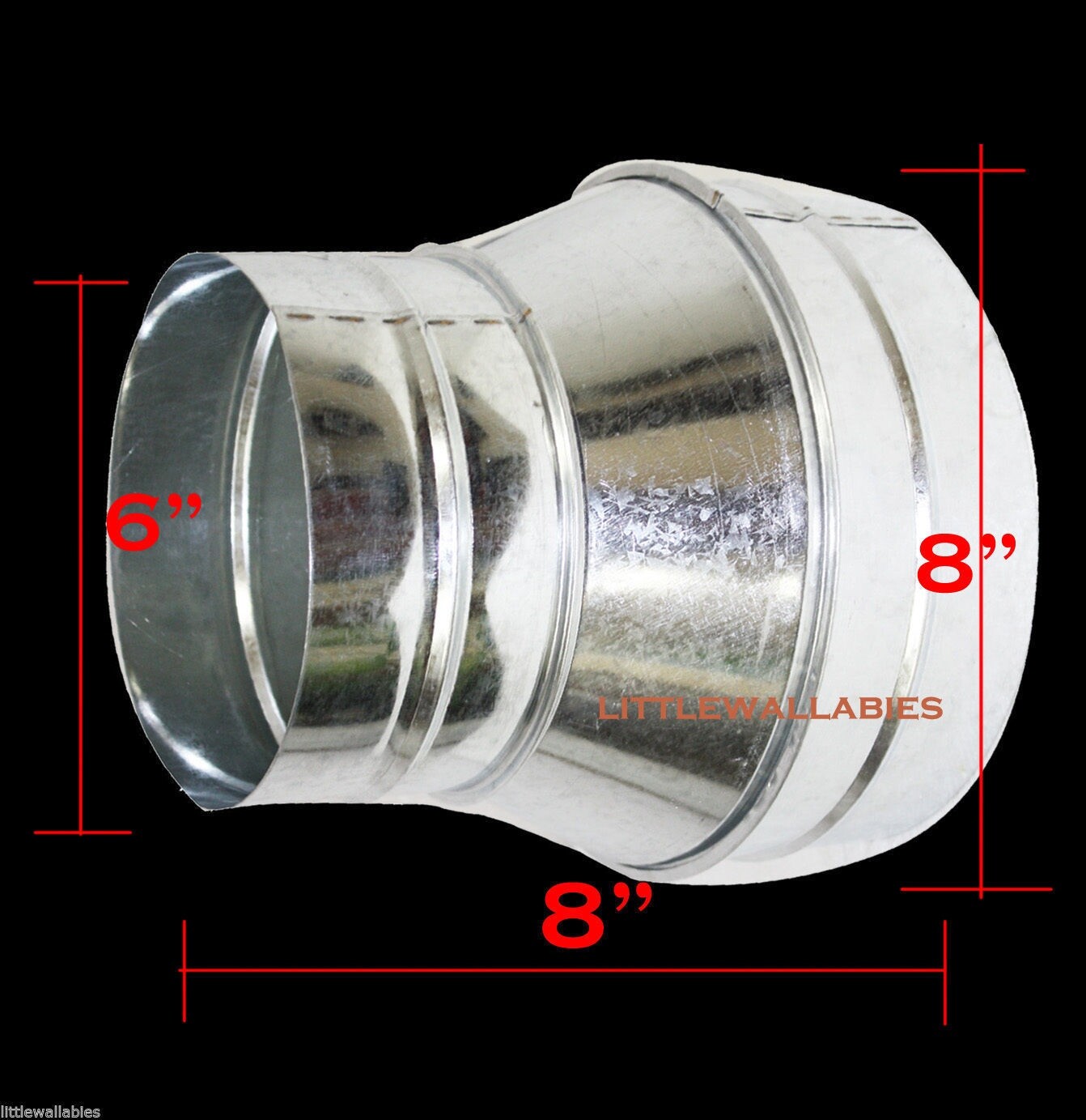 Heavy Duty Galvanized Duct Reducer 6"x8" Connector