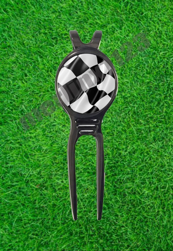 Checkered Flag F1 NASCAR Indy Racing Golf Ball Marker +Black Gunmetal Divot Tool