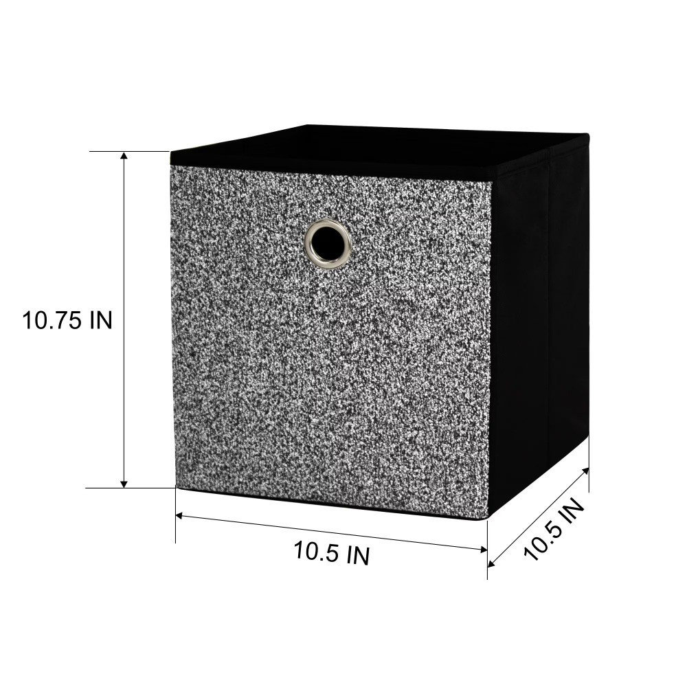 Collapsible Storage Cube Bin with Black and White Boucle Fabric