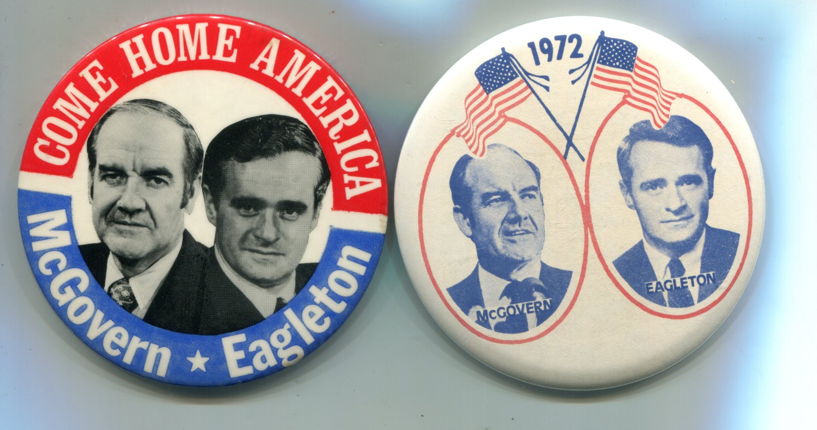 2 McGovern Eagleton Pinback Buttons, 1972