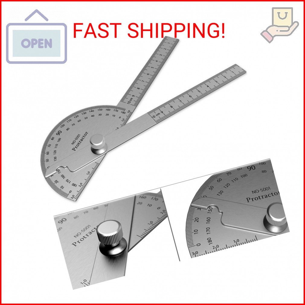 ForoGore Stainless Steel Protractor 180 Degrees Two Arm Ruler Adjustable Angle P
