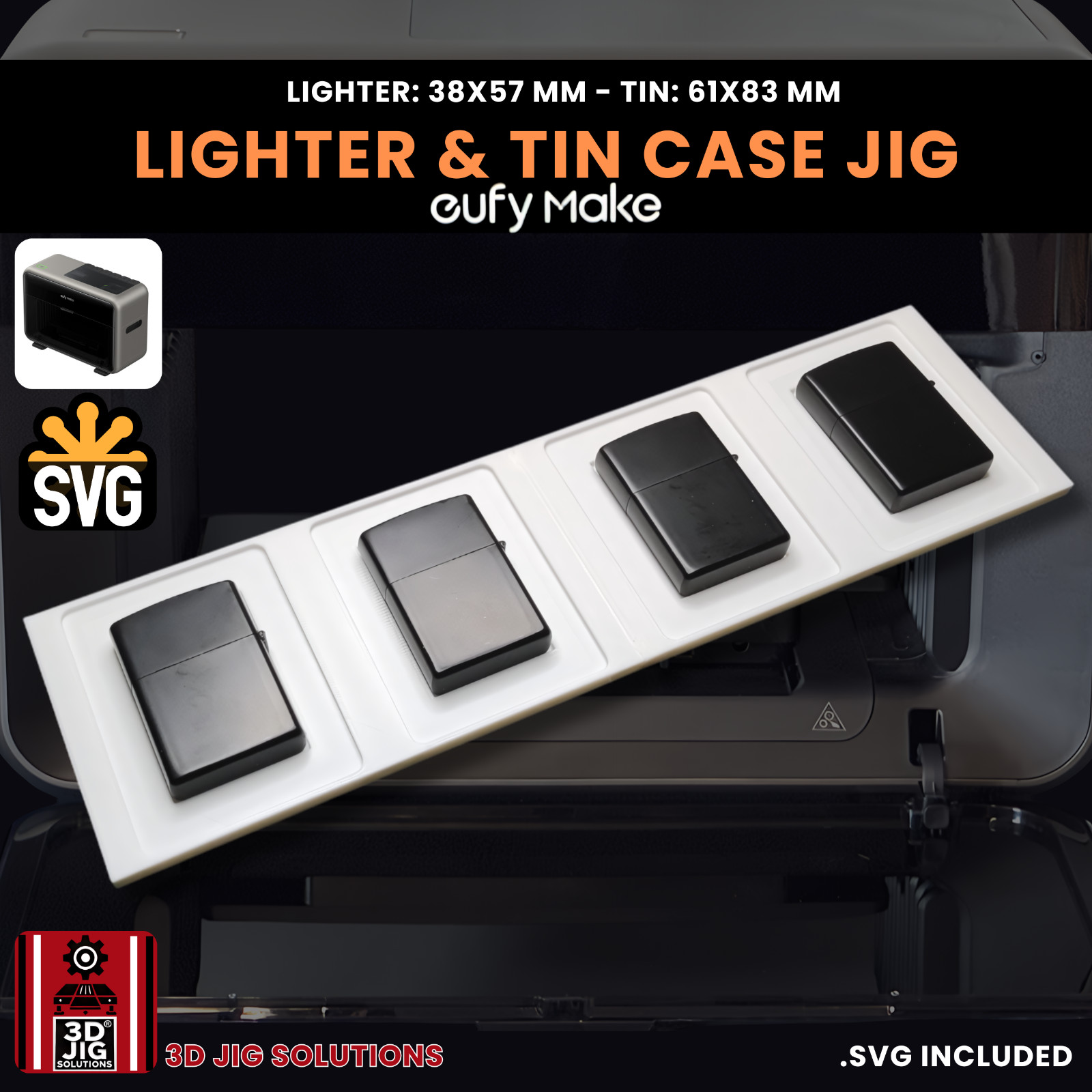 EufyMake E1 UV Printer Jig | Flip Top Lighter & Tin Case Template