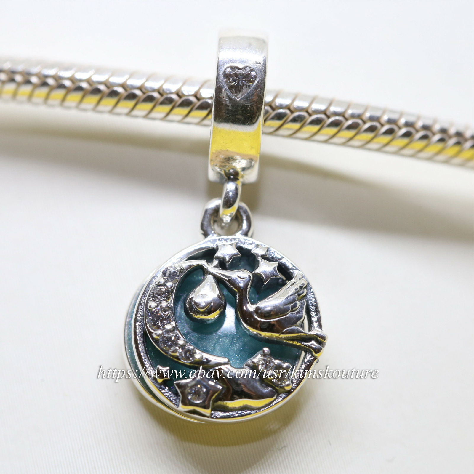 Authentic Sterling Silver Stork & Twinkling Stars Charm 798895C01