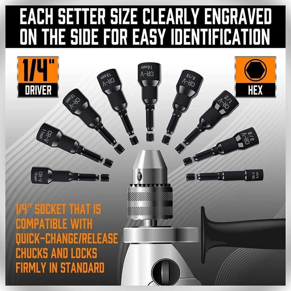 Magnetic Nut Driver Set | 47-Piece | Nut Driver Set for Impact Drill | SAE (1/4"