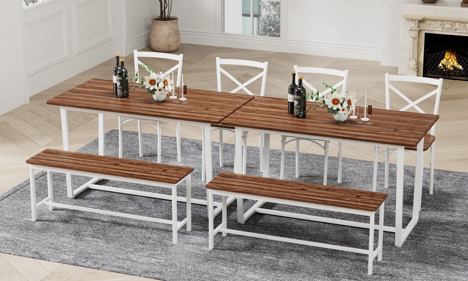 Industrial 4-Pc Table Chair Set Solid Backrest Durable Style