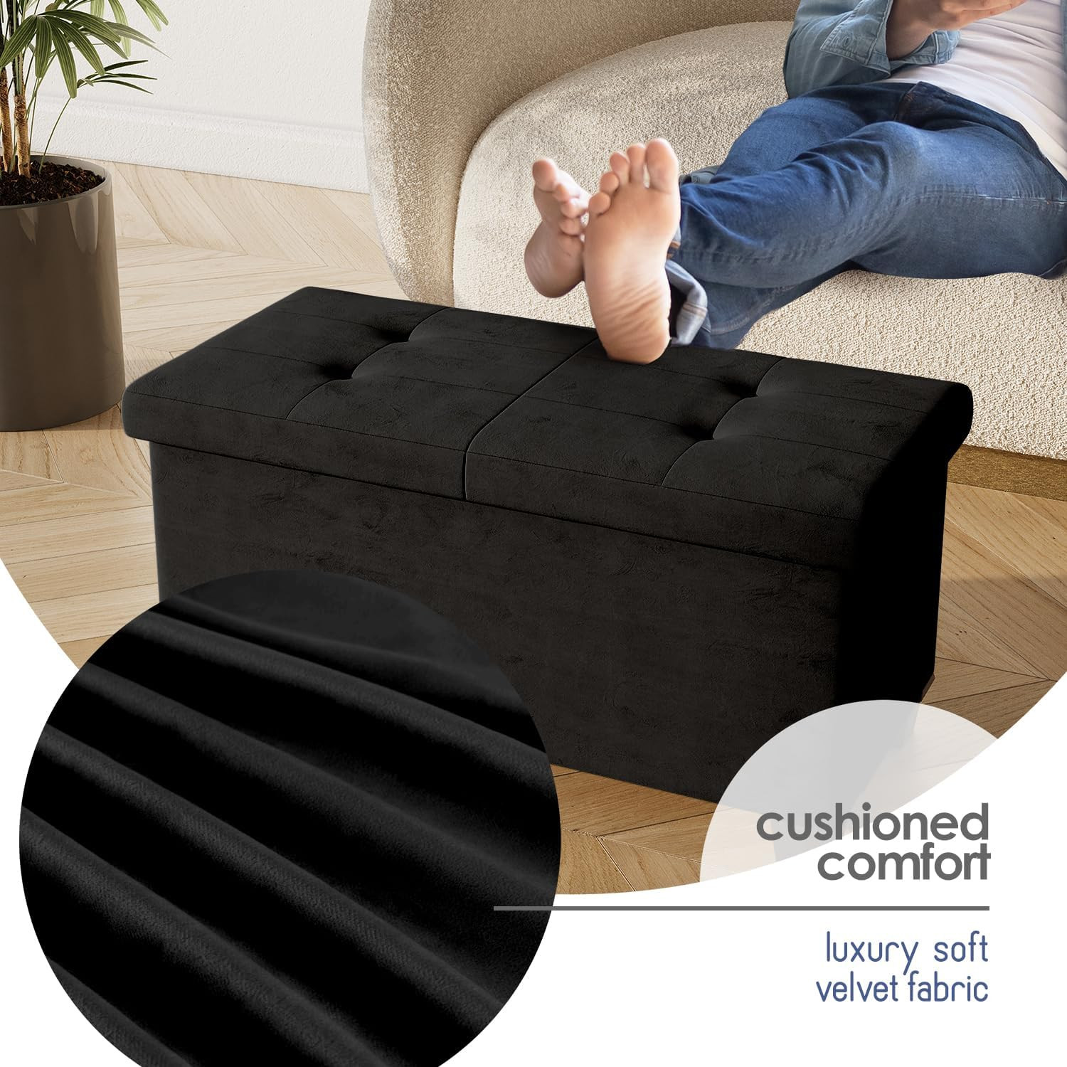Storage Ottoman Bench with Bins, 30-In Storage Bench for Bedroom End of Bed, Fol