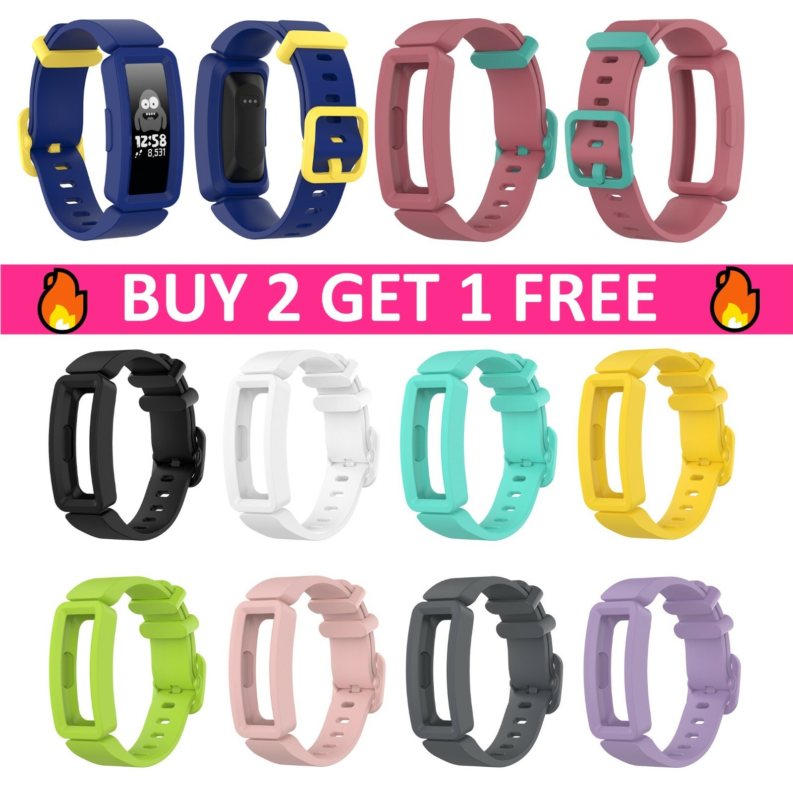 Replacement Silicone Kids Sport Band Strap Wristband For Fitbit Ace 2 Inspire HR