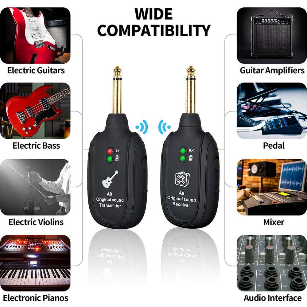 Digital Wireless Guitar System 50m Range Rechargeable Transmitter Receiver