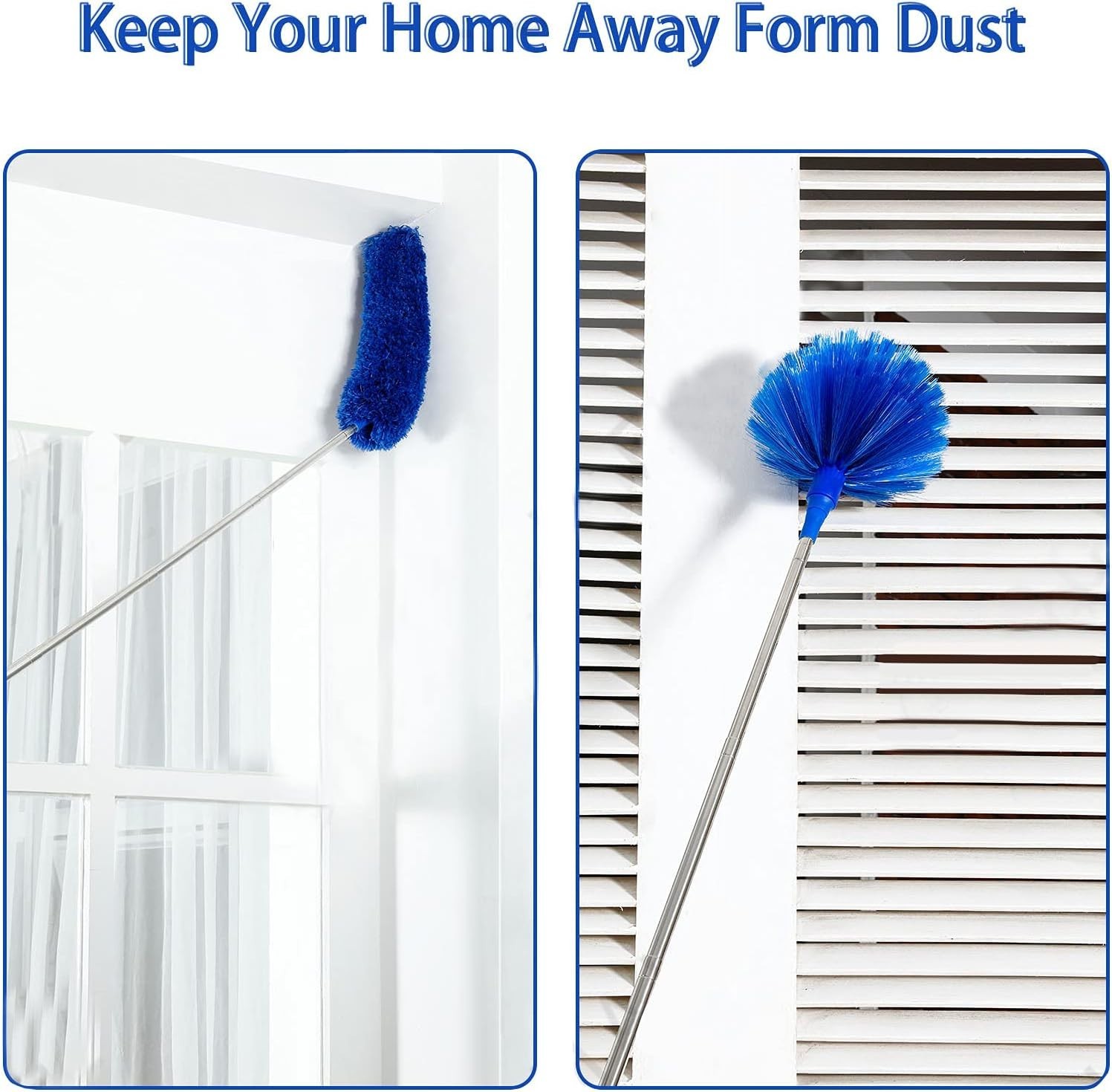Professional Cleaning Microfiber Duster Set - Telescopic, Washable, 5 Color Blue
