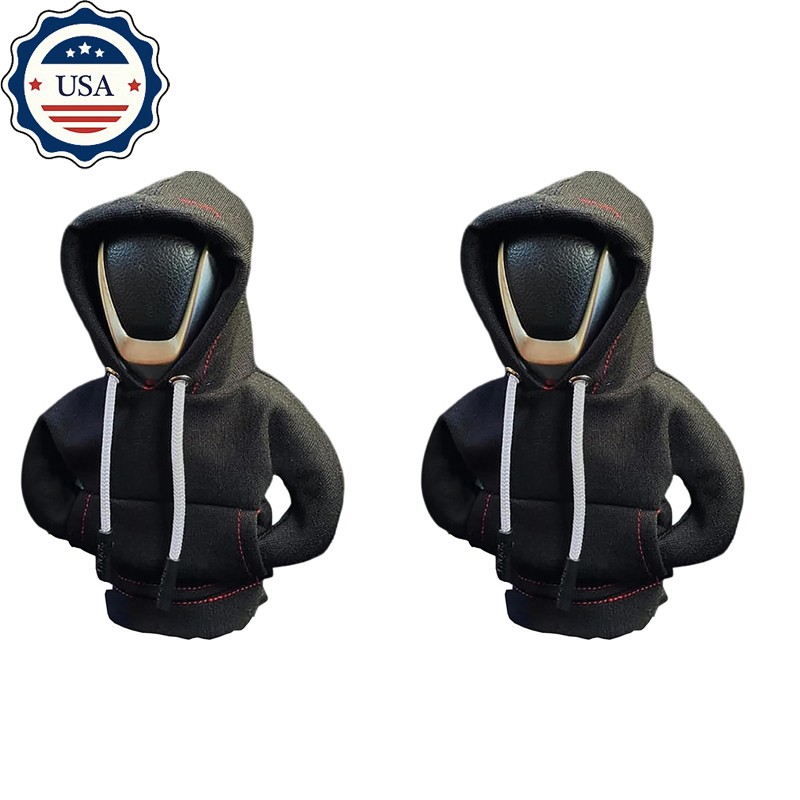 2PC Car Gear Shift Cover Mini Hoodie Car Gear Shift Knob Cover Shirt Black Shift