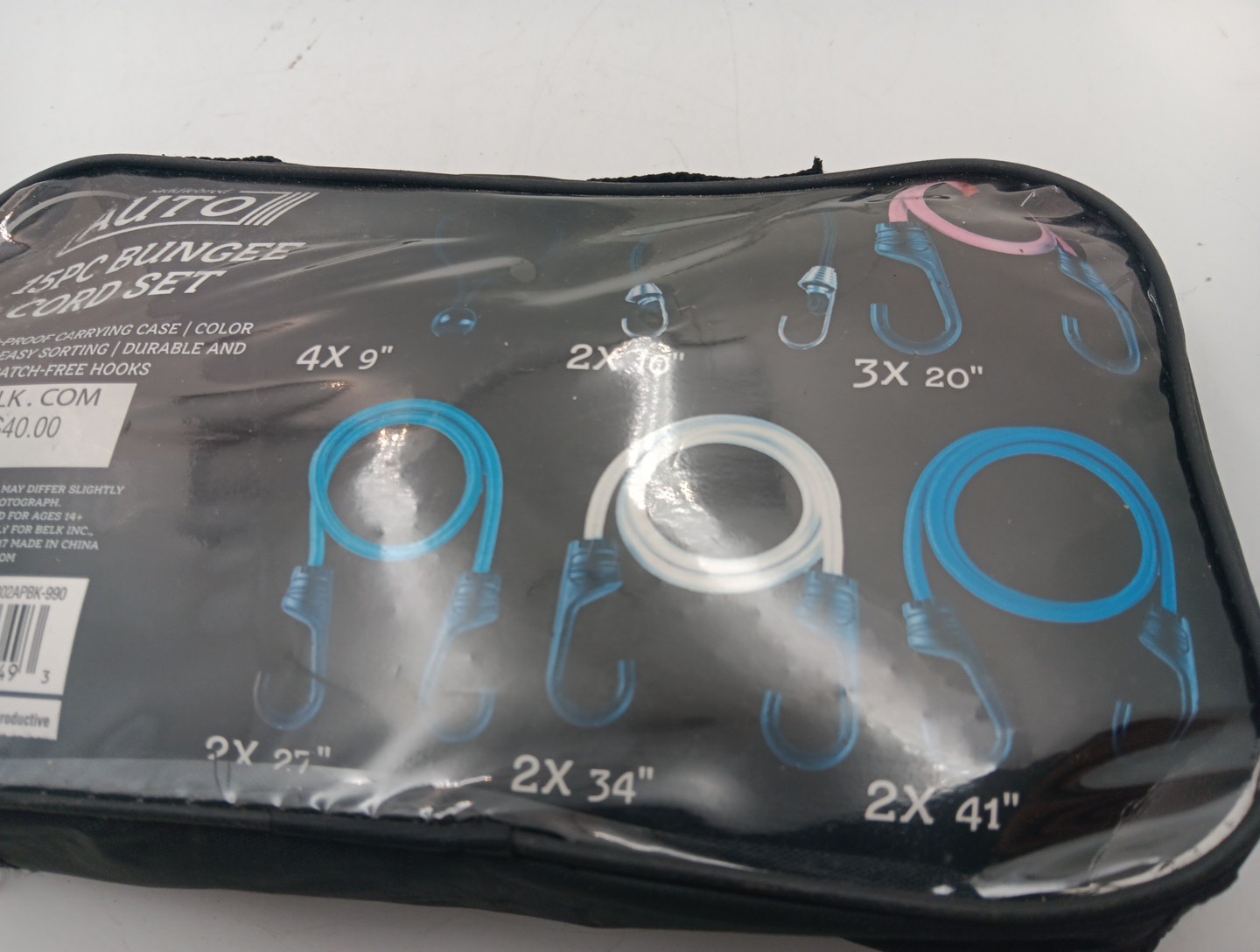 15PC Bungee Cords Set 10" 20" 27" 36" 41" Cable Ties Canopy Tarp Cargo Securing