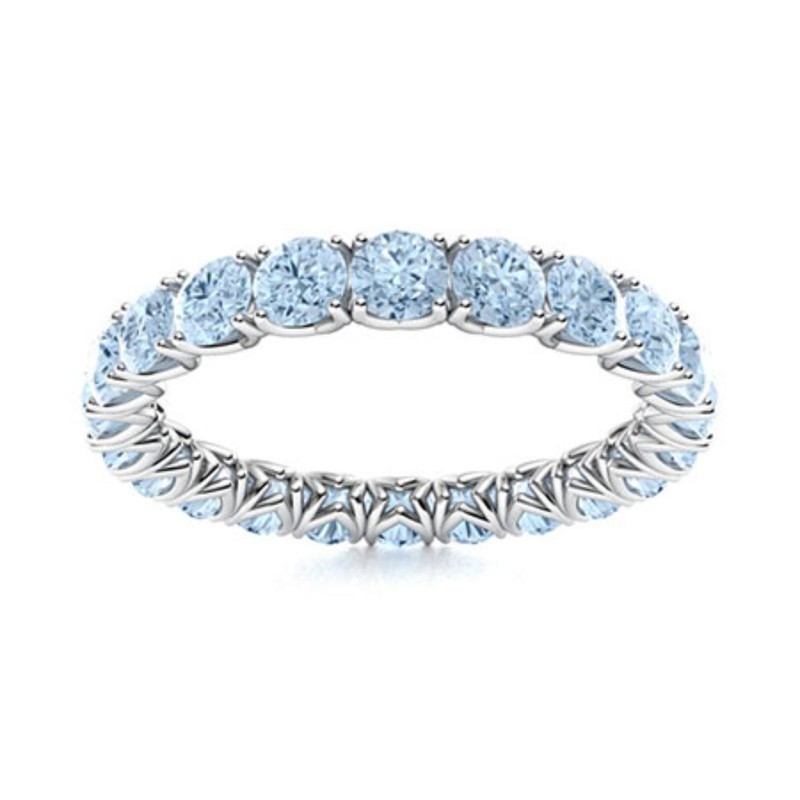 925 Silver Aquamarine Stone Mother Full Eternity Prong Womens Gift Ring
