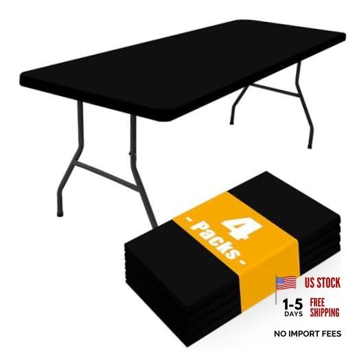 4 Pack Rectangle Picnic Table Cloth, Waterproof Elastic Fitted 30"X72" Black