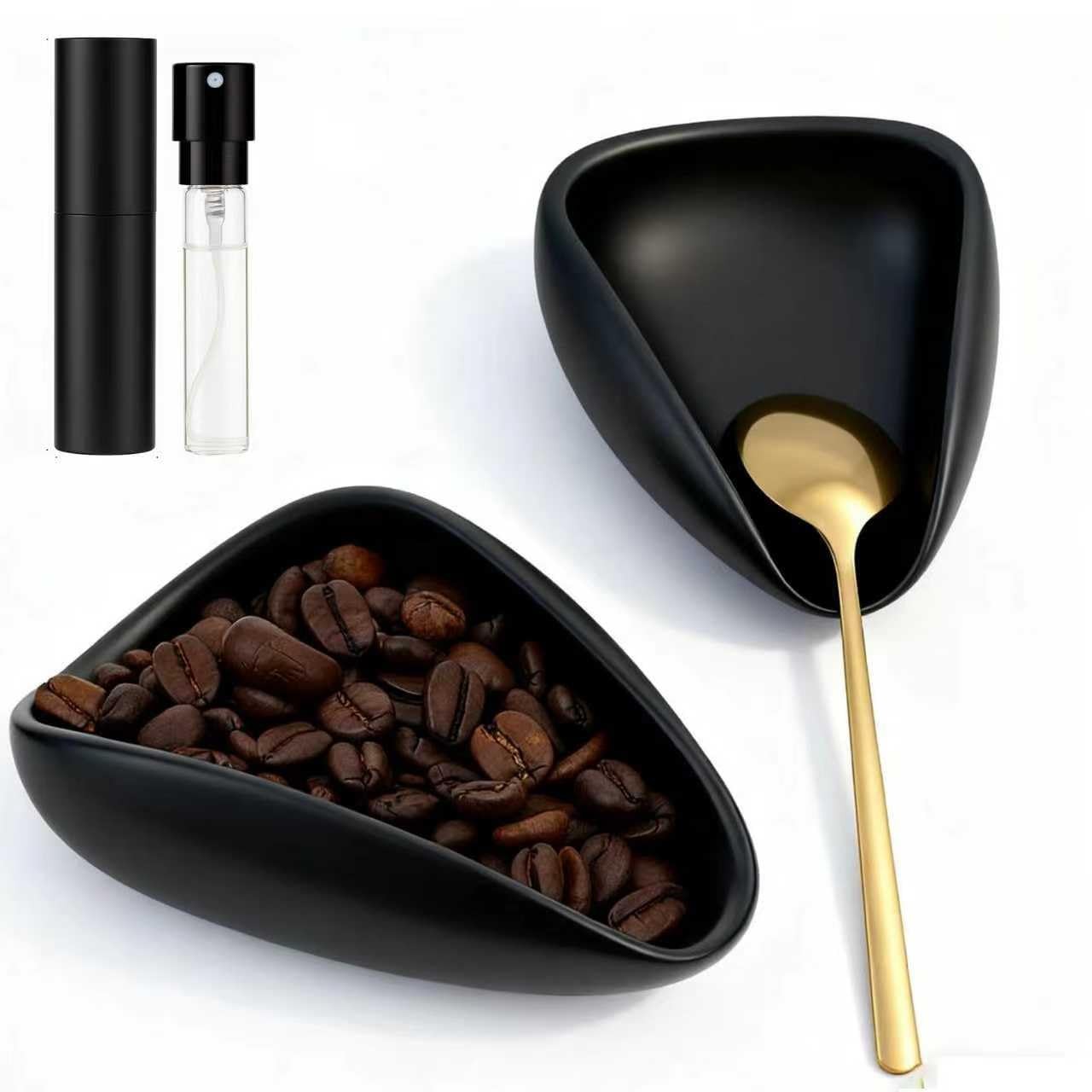 Ceramic Coffee Bean Dosing Cup + Sprayer Gift Set, coffee spray set, Black