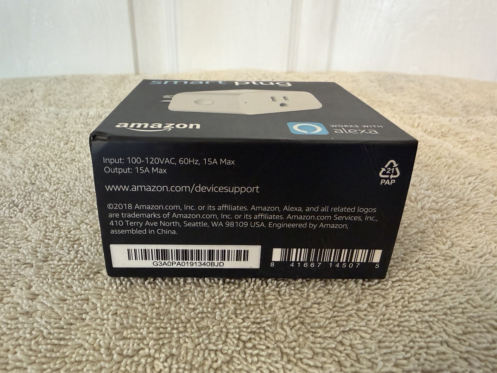 Amazon Smart Plug Wi‑Fi, Alexa Voice/App Remote Control, 1 Outlet, Indoor, White