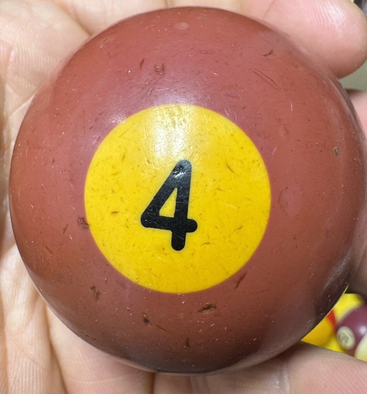 VTG Number 4 Pool Ball Faded Purple Yellow Patina Billiards Replacement 2 1/4”