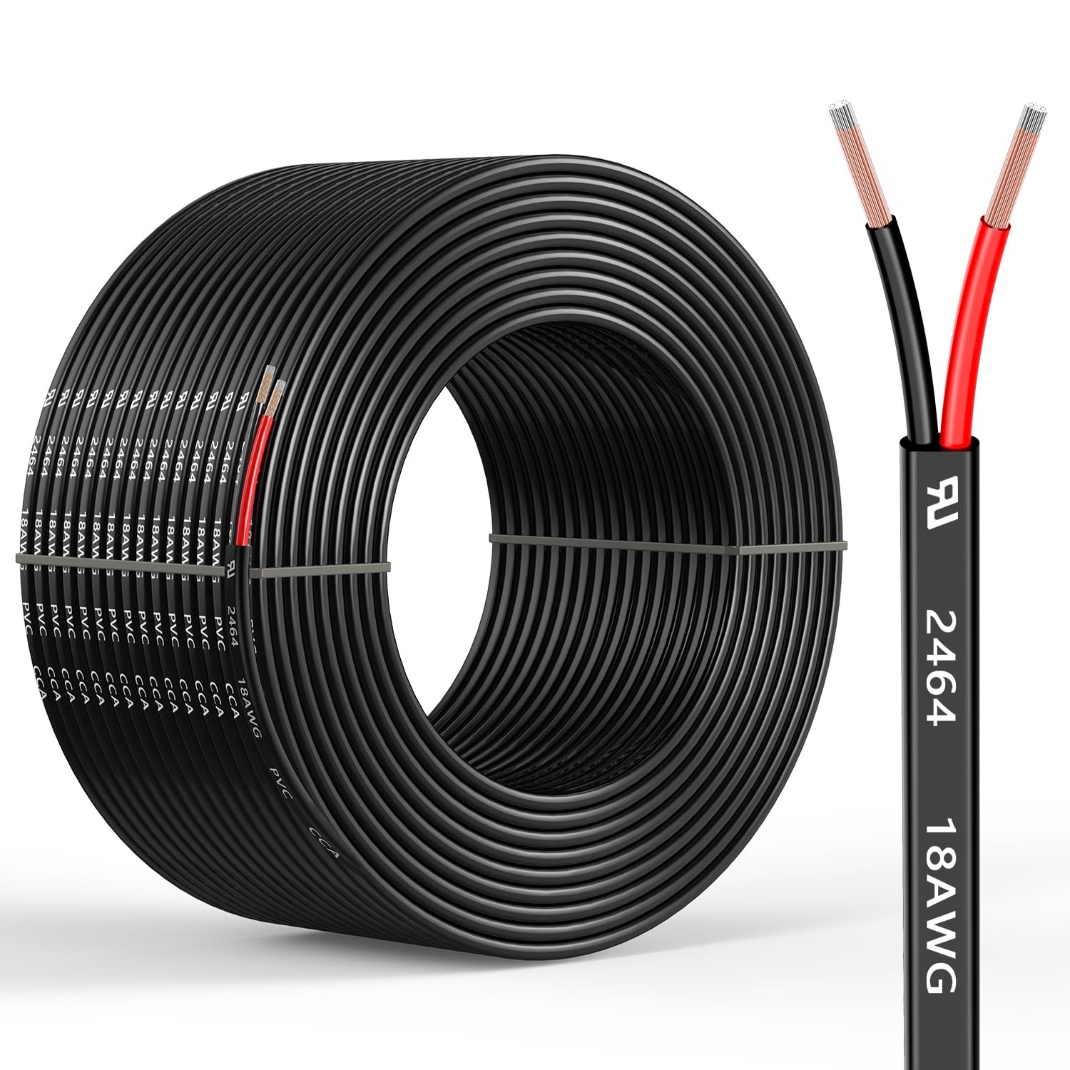 18 Gauge 2 Conductors 30FT Electrical Wire, Flexible Low Voltage PVC Black