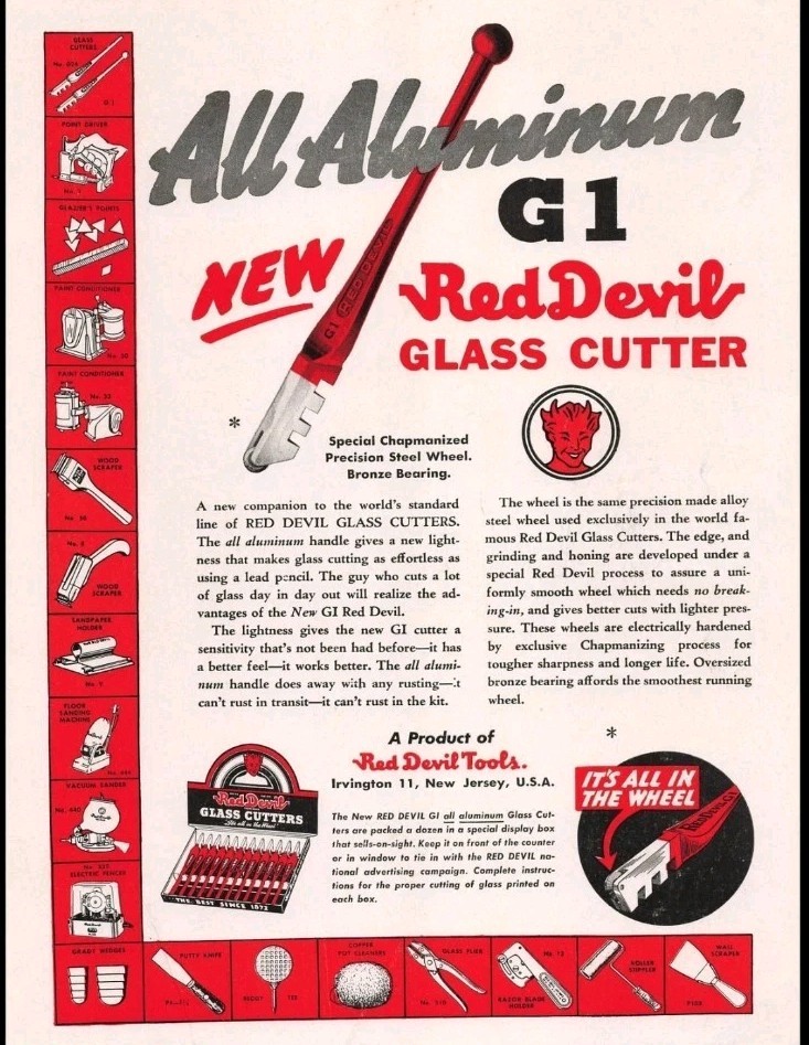 1946 Red Devil Tools Irvington New Jersey G1 Aluminum Glass Cutter One Tool