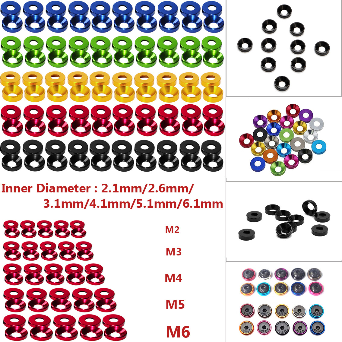 M2-M6 CNC Multicolor Anodize Countersunk Flat Head Umbrella Head Gasket Washer