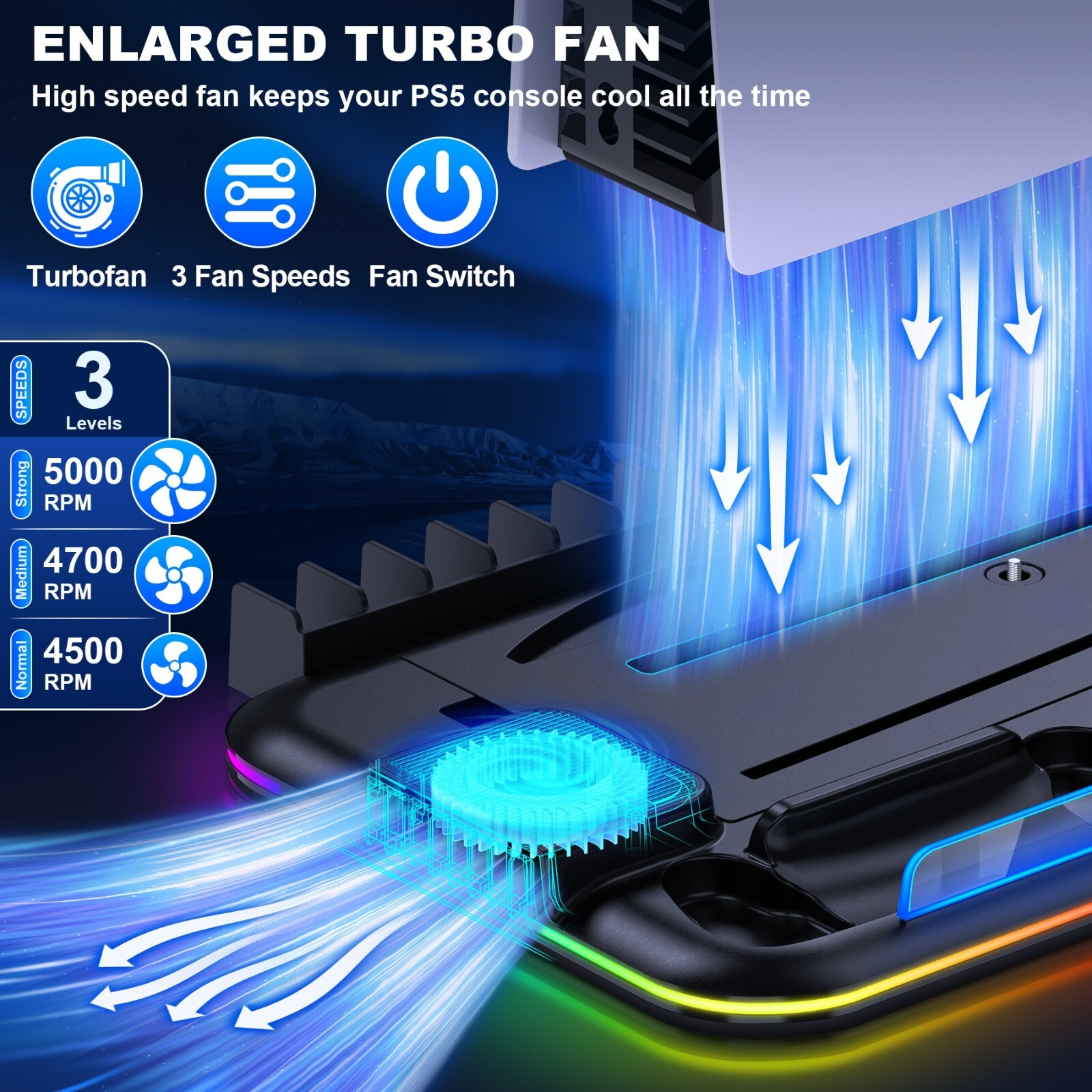 FOR PS5 Slim/Disc&Digital Editions PS5 Slim Controller Charger Stand+Cooling Fan