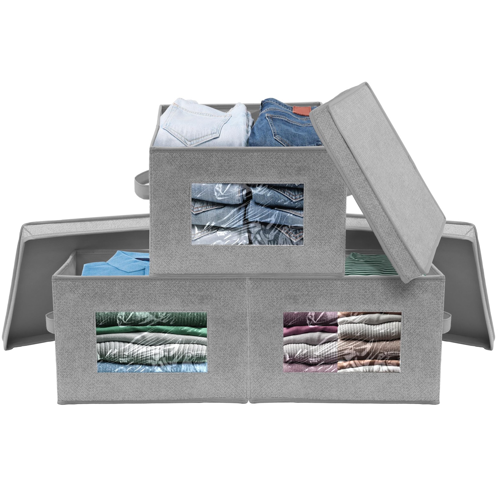 Simple Houseware Storage Bin with Clear Window, Handles 12 x 12 x 8.25, Grey