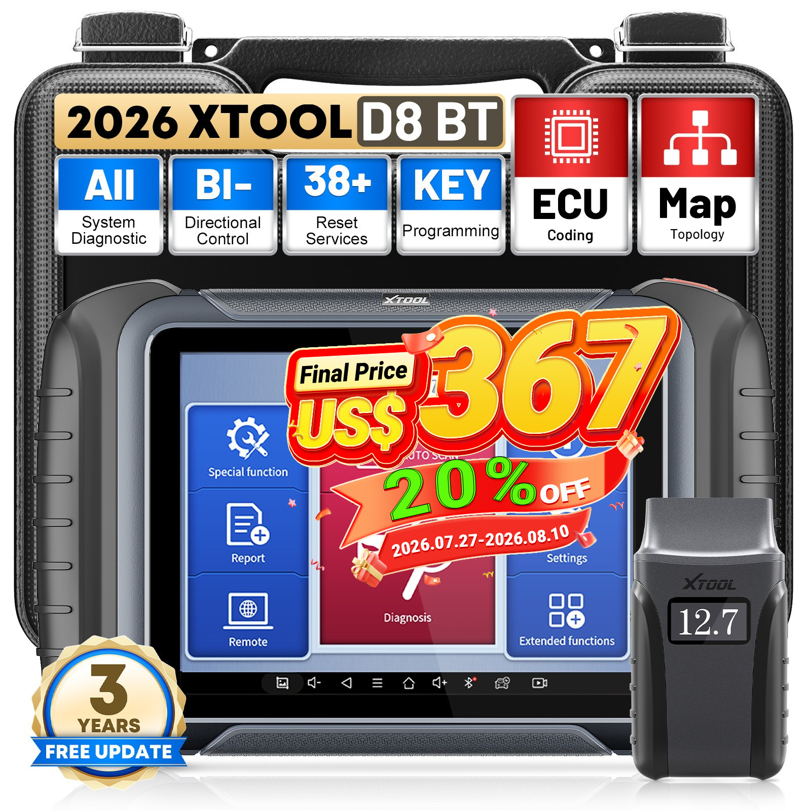 2026 XTOOL D8BT OBD2 Bidirectional Diagnostic Tool Car Scanner Full System 38+