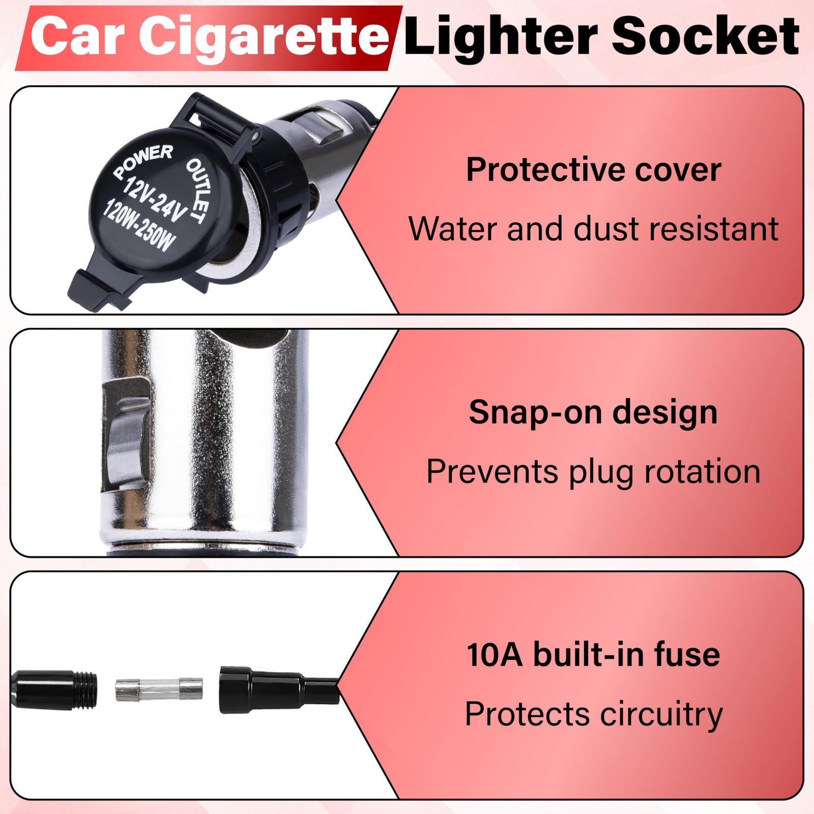 2 PCS Car Cigarette Lighter Socket, Replacement