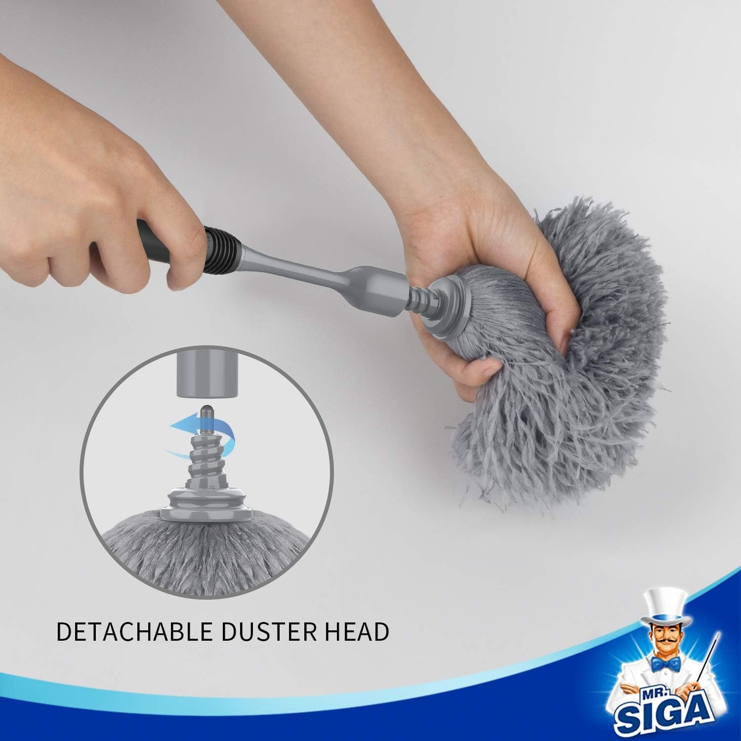 Microfiber Delicate Duster, Non-Slip Handle with Detachable Washable Head Gray