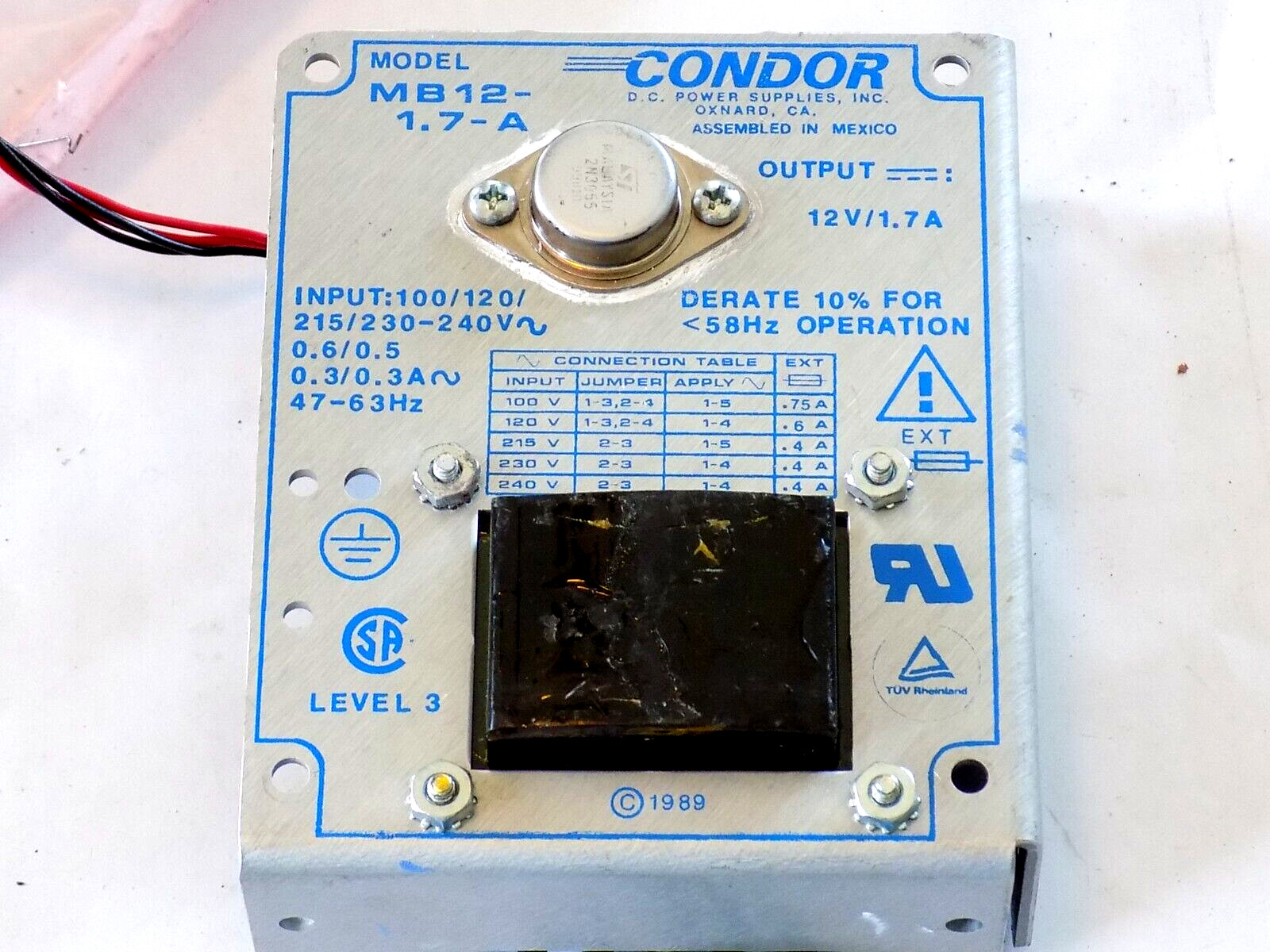 CONDOR POWER MB12-1.7-A USPP MB1217A INPUT 100/120 215/230-240V OUTPUT 12V 1.7A