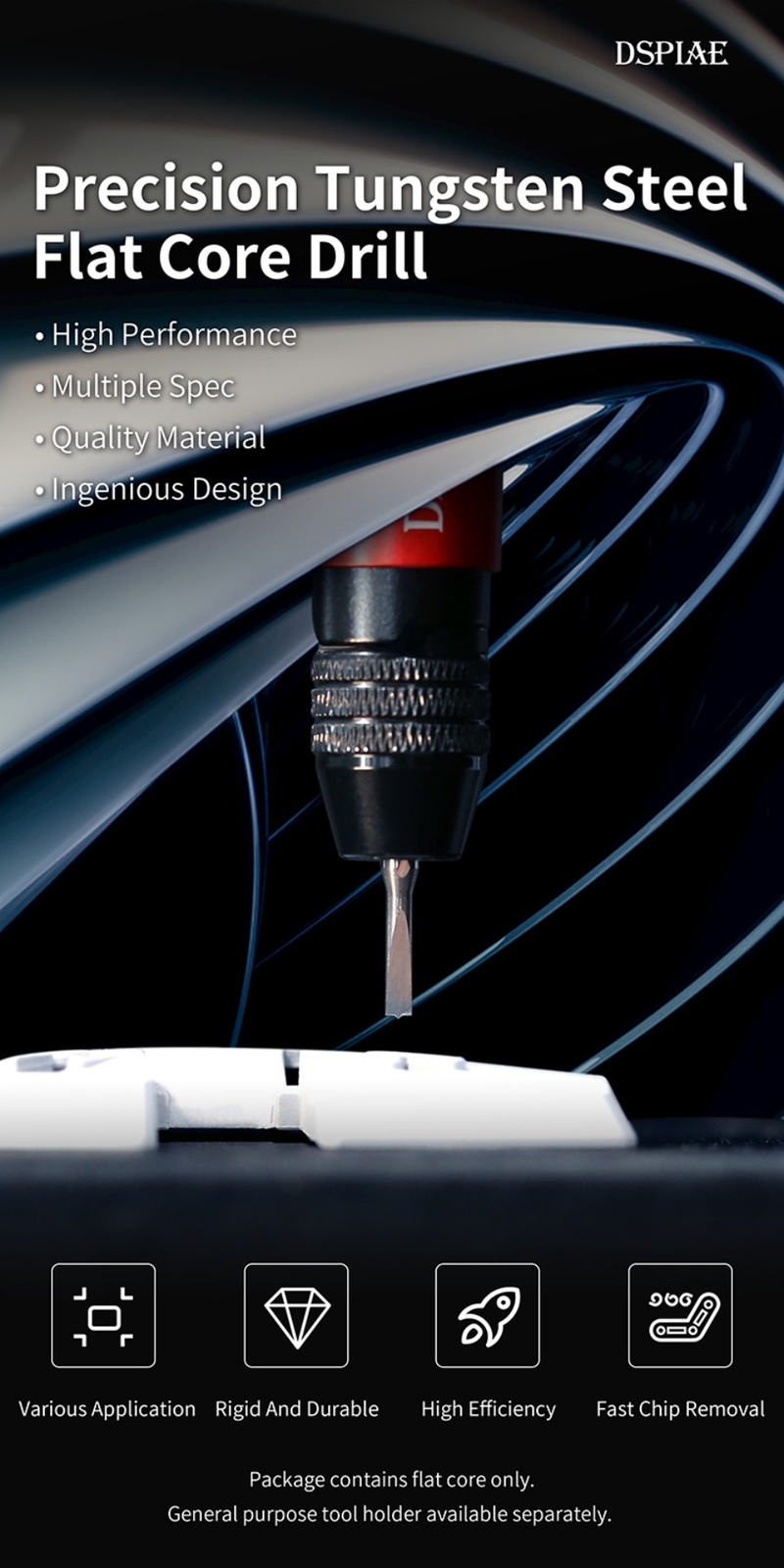 DSPIAE: Precision Tungsten Flat Core Drill Bits | 1.5mm - 3mm