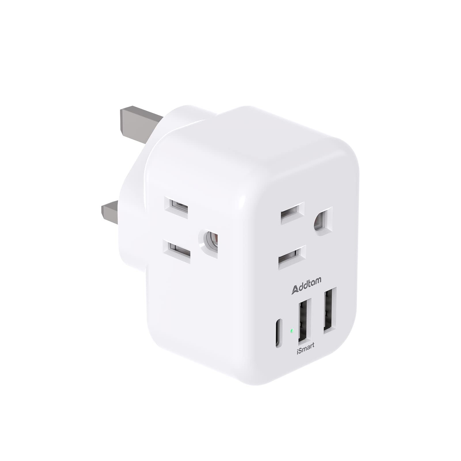US to UK Ireland Plug Adapter, Addtam Type G Power Adapter with 3 AC white