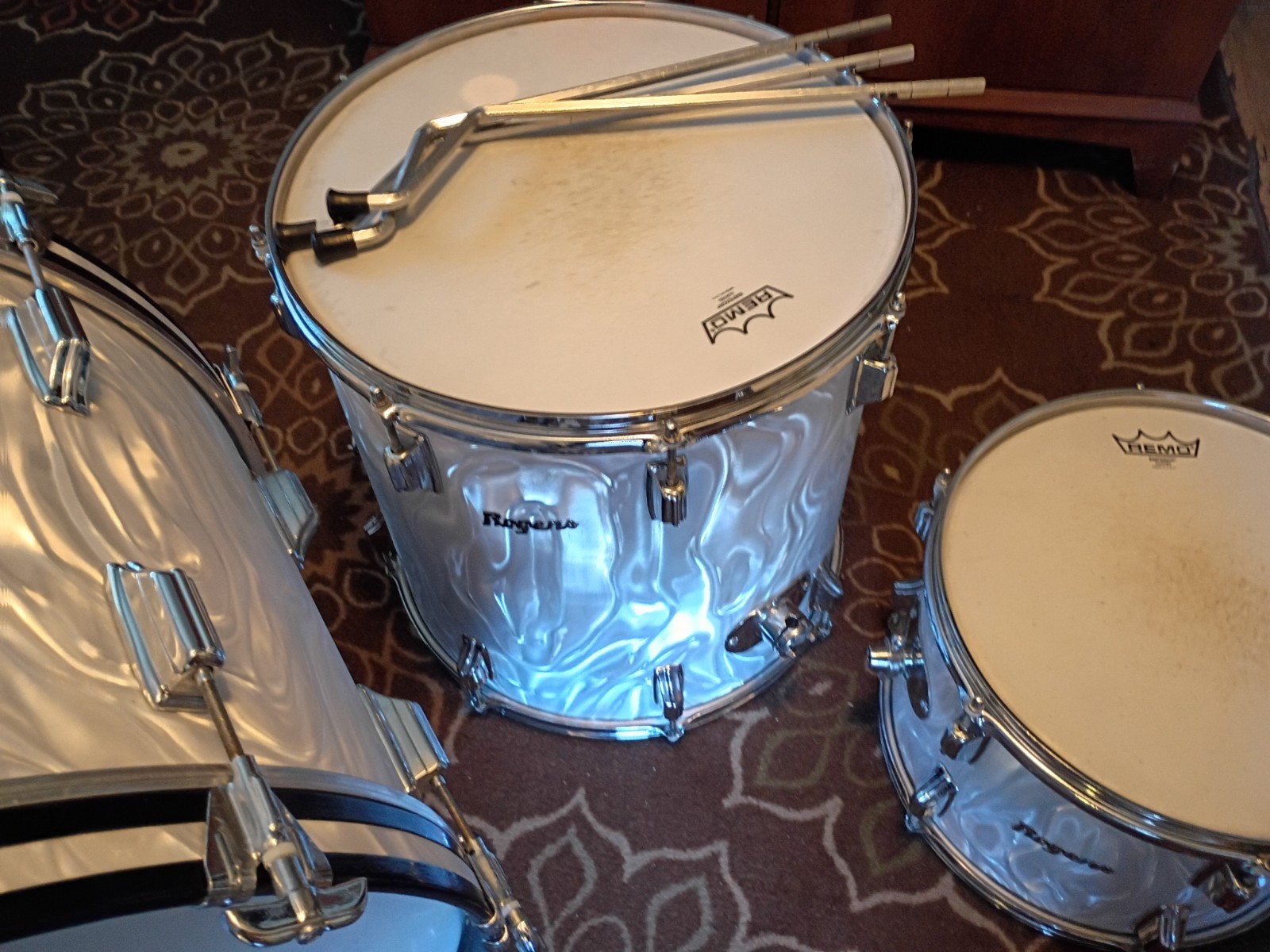 Rare Vtg 1972 Rogers A 6828 Jazz Bop 3pce Drums Drum Set Kit White Marine Pearl