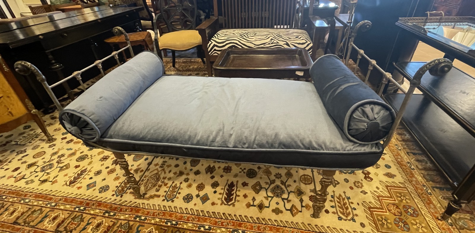 Iron Bench with Velvet Cushion