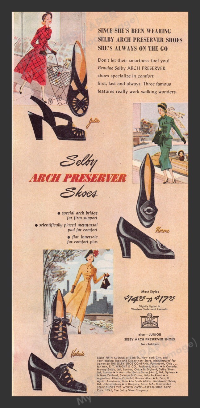 Selby Shoes Arch Preserver 1940s Print Advertisement Ad 1948