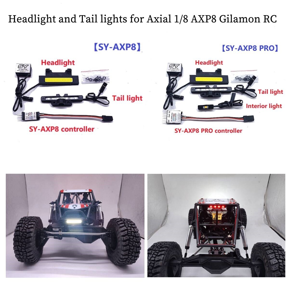 Headlight and Tail lights Sets for Axial 1/8 AXP8 Gilamon RC Crawler Car Parts