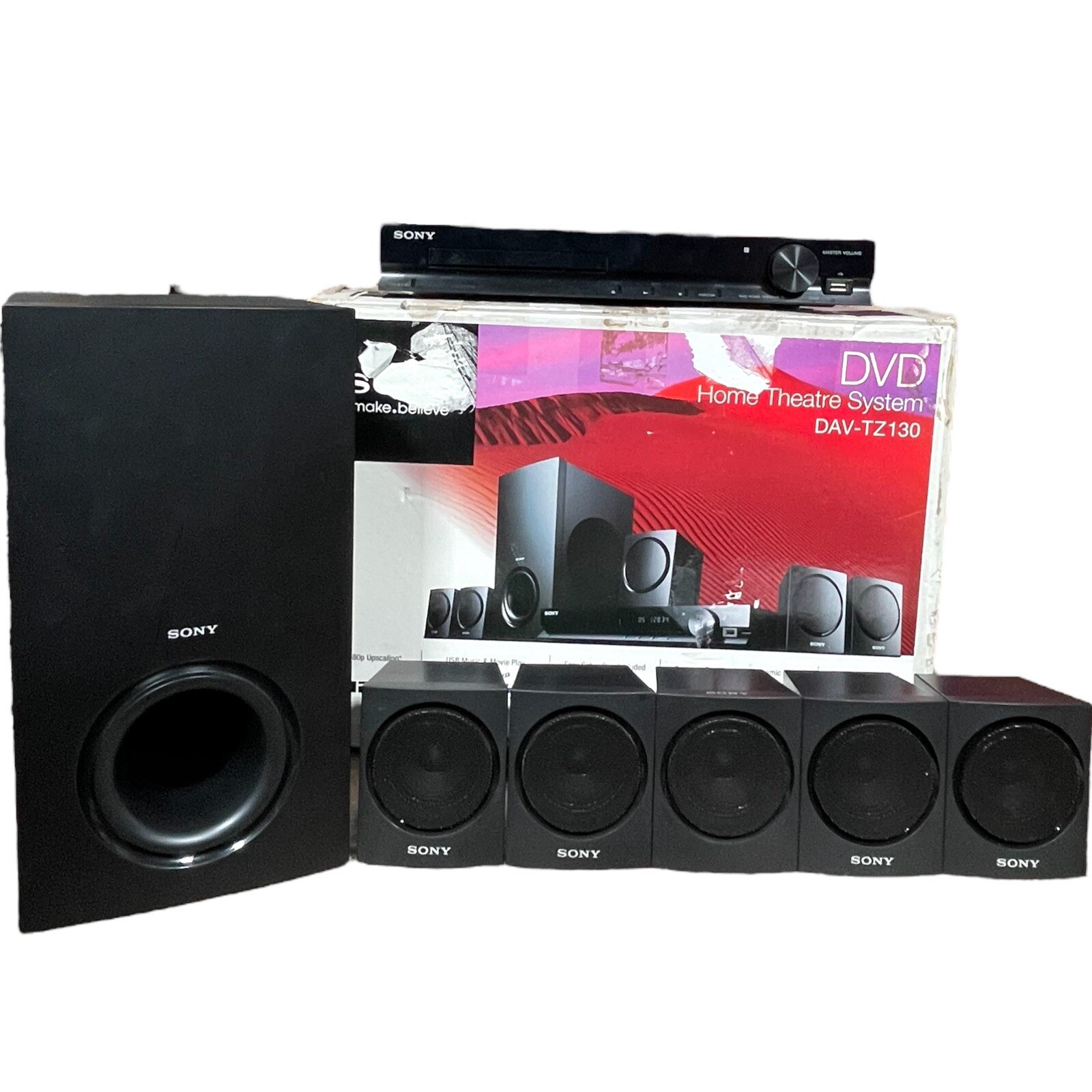 Sony DAV-TZ130 DVD Surround Home Theater Receiver With Sony SS-WS103 No Remote