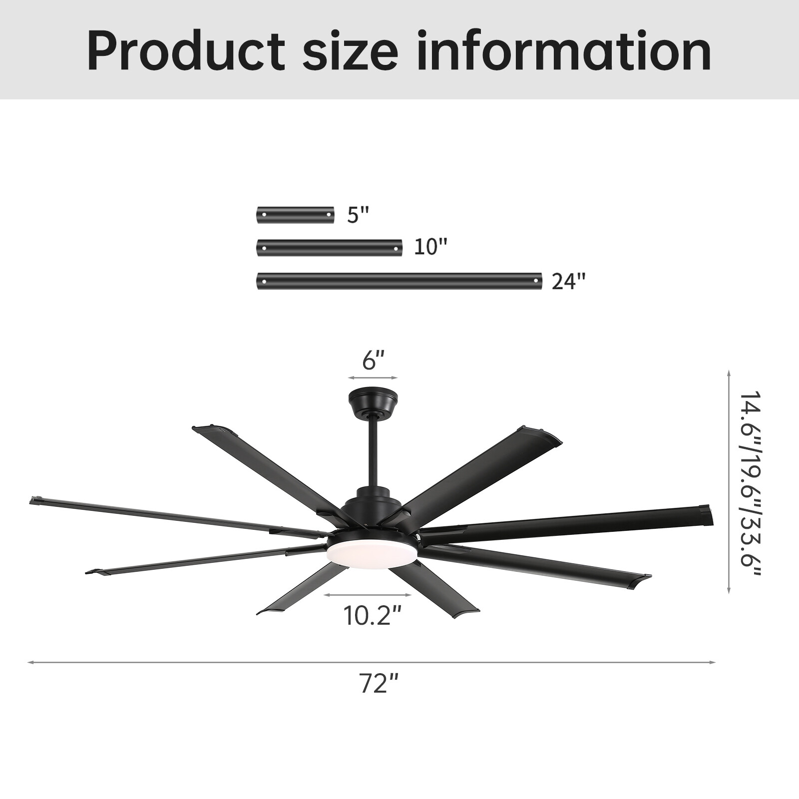 Large 72in Smart Ceiling Fan DC Motor 8 Blade LED Light Remote Control Timer APP