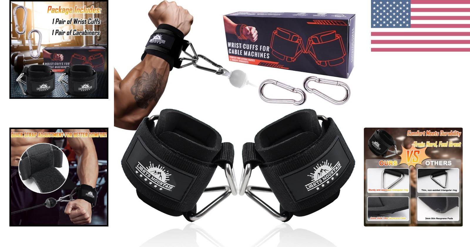 Adjustable Wrist Cuffs with Welded Triangle Ring – Perfect for Shoulder Workouts