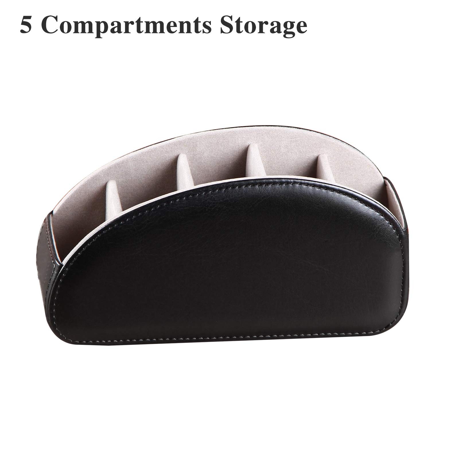 All-in-One Leather TV Remote Control Holder Black with 5 Compartments Nightst...