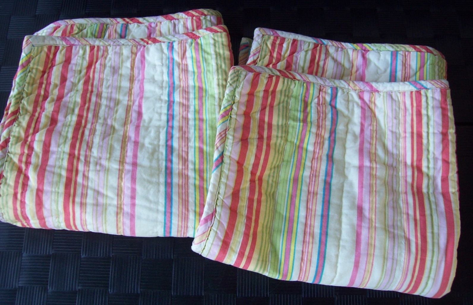 Pottery Barn Teen Quilted Euro Pillow Shams~Colorful Stripes~Tie Close~Cotton