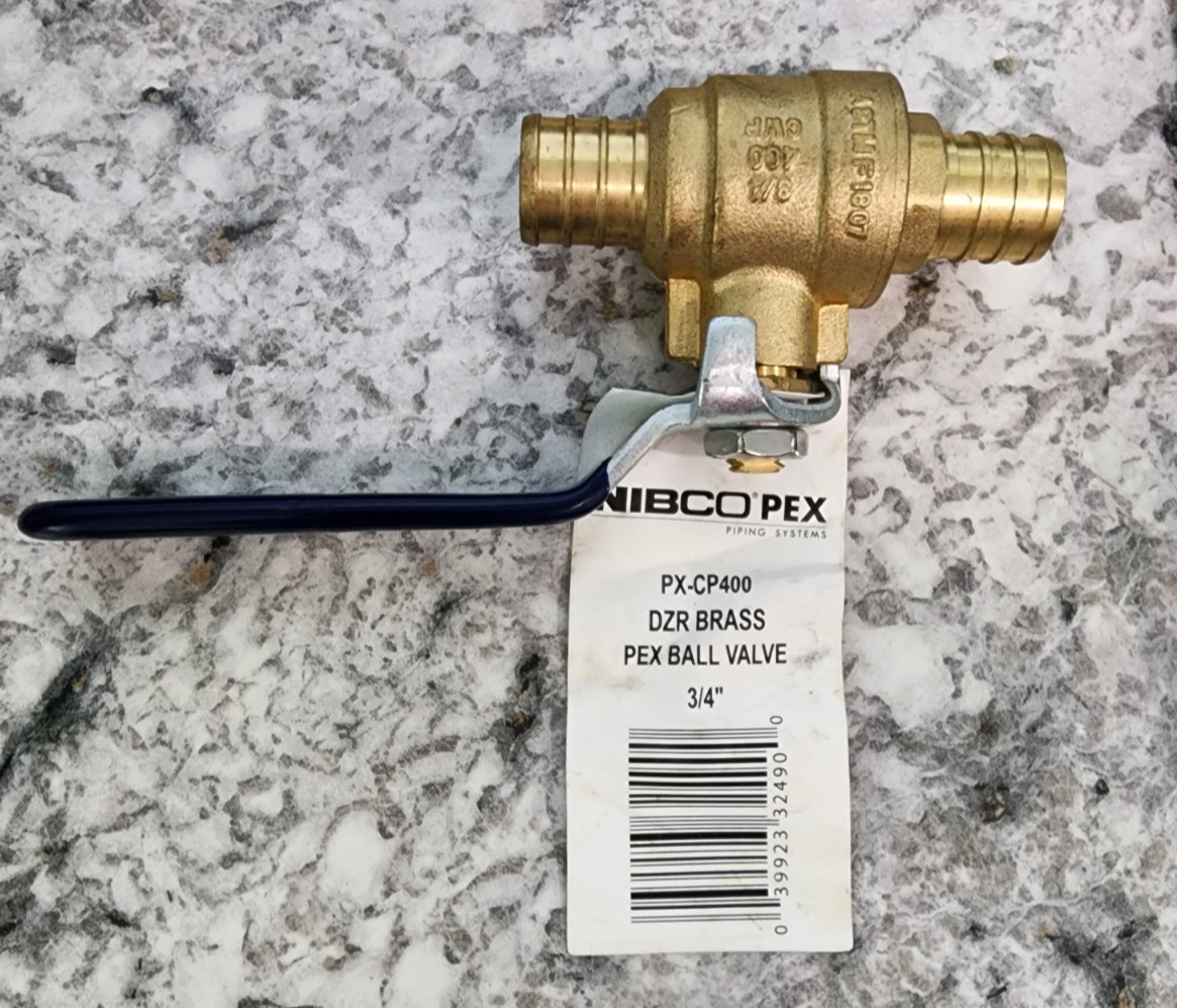 NIBCO PEX PX-CP400 DZR BRASS Pex Ball Valve 3/4 inch Barb x Barb BRAND NEW!