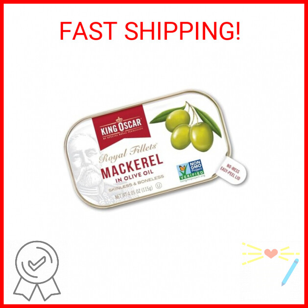 King Oscar Mackerel in Olive Oil, 4.05 Ounce Can (Pack of 1), Skinless & Boneles