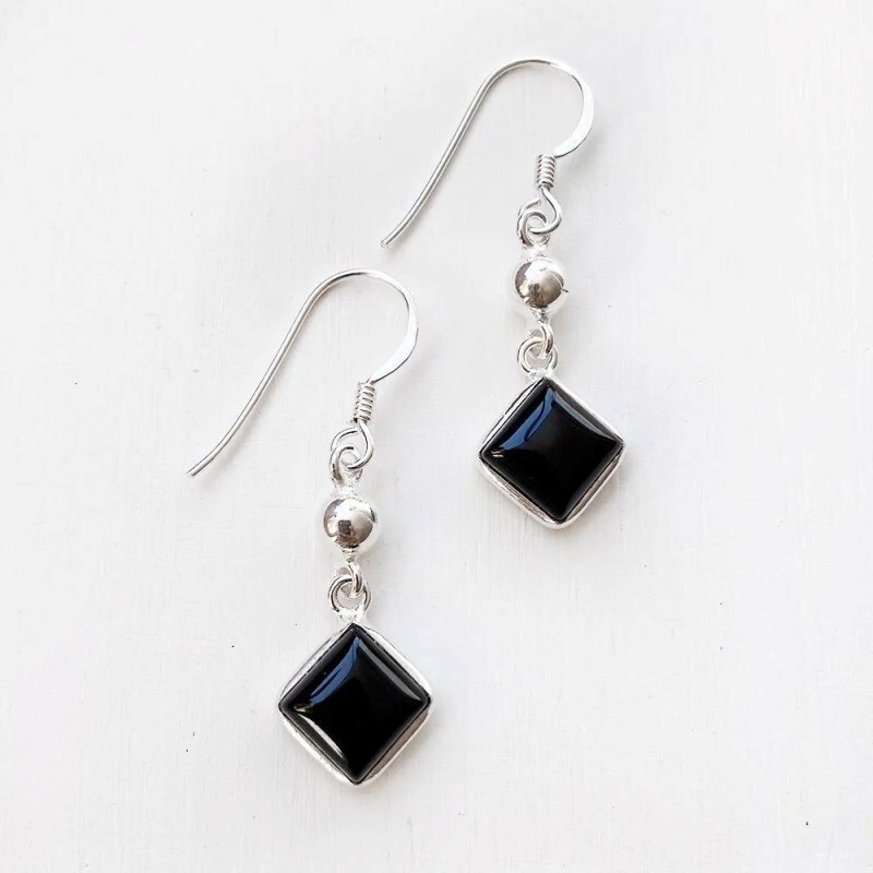 Black Onyx Natural Gemstone 925 Sterling Silver Handmade Dangle Earrings