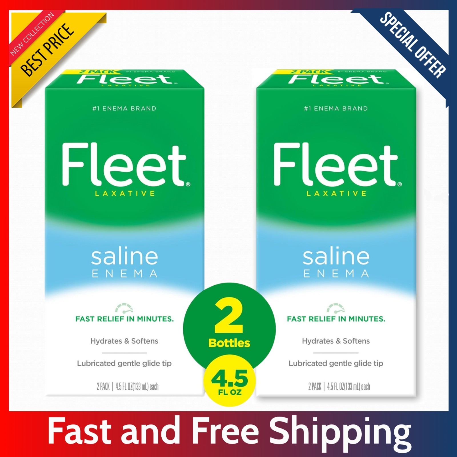 Fleet Enema Kit – 2 PCS, 4.5 oz Each, Fast Acting Constipation Relief for Adults