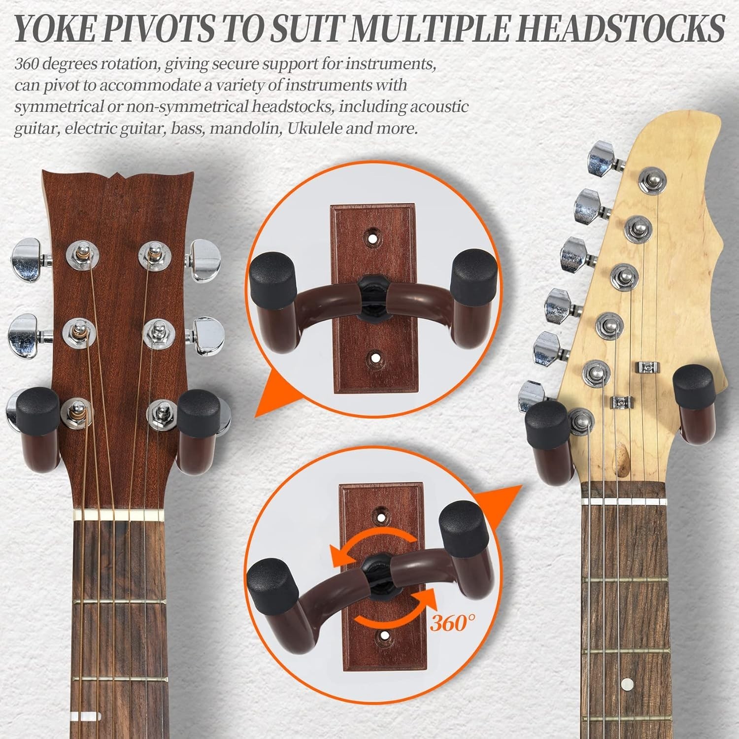 Multi-Functional Guitar Wall Mount - 2 Pack Elegant Hangers for All Instruments