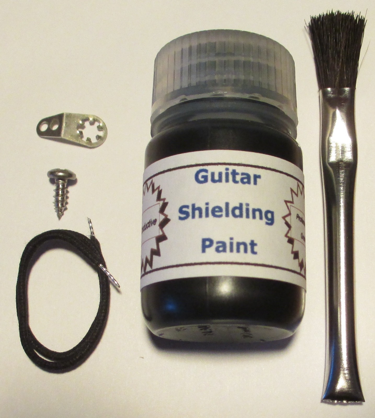Carbon Graphite Guitar Shielding Paint w/ Grounding Lug, Wire, Brush/ Conductive