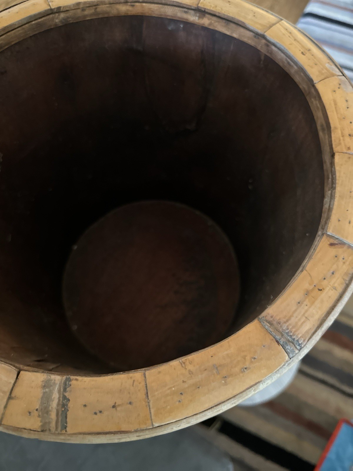 Wicker And Bamboo Panel Planter Or Wastebasket 13”