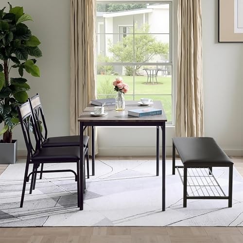 Kitchen Dining Table Set with Upholstered Bench & 2 seat for 4 Classic Brown