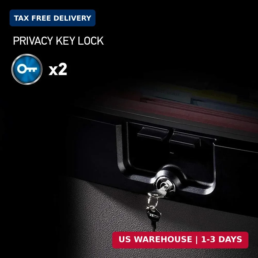 Black Fireproof and Waterproof Safe, File Folder and Document Box with Key Lock,